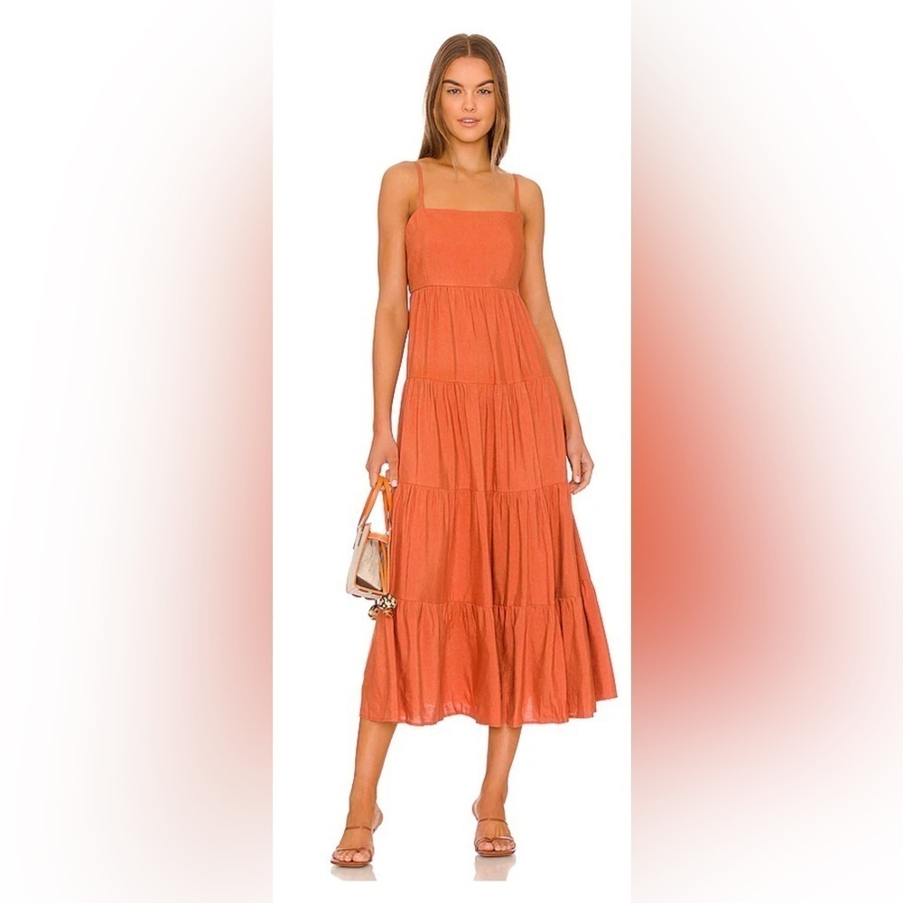L’Agence Veda Tiered Dress Linen Blend in auburn color , XS/S